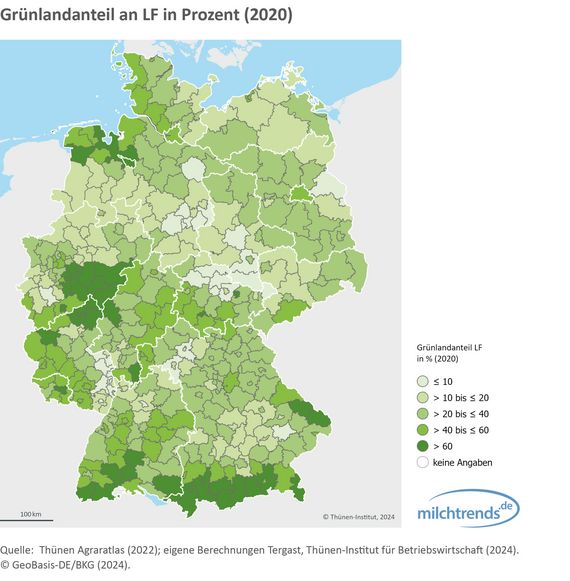 Grünlandanteil an LF in Prozent (2020)